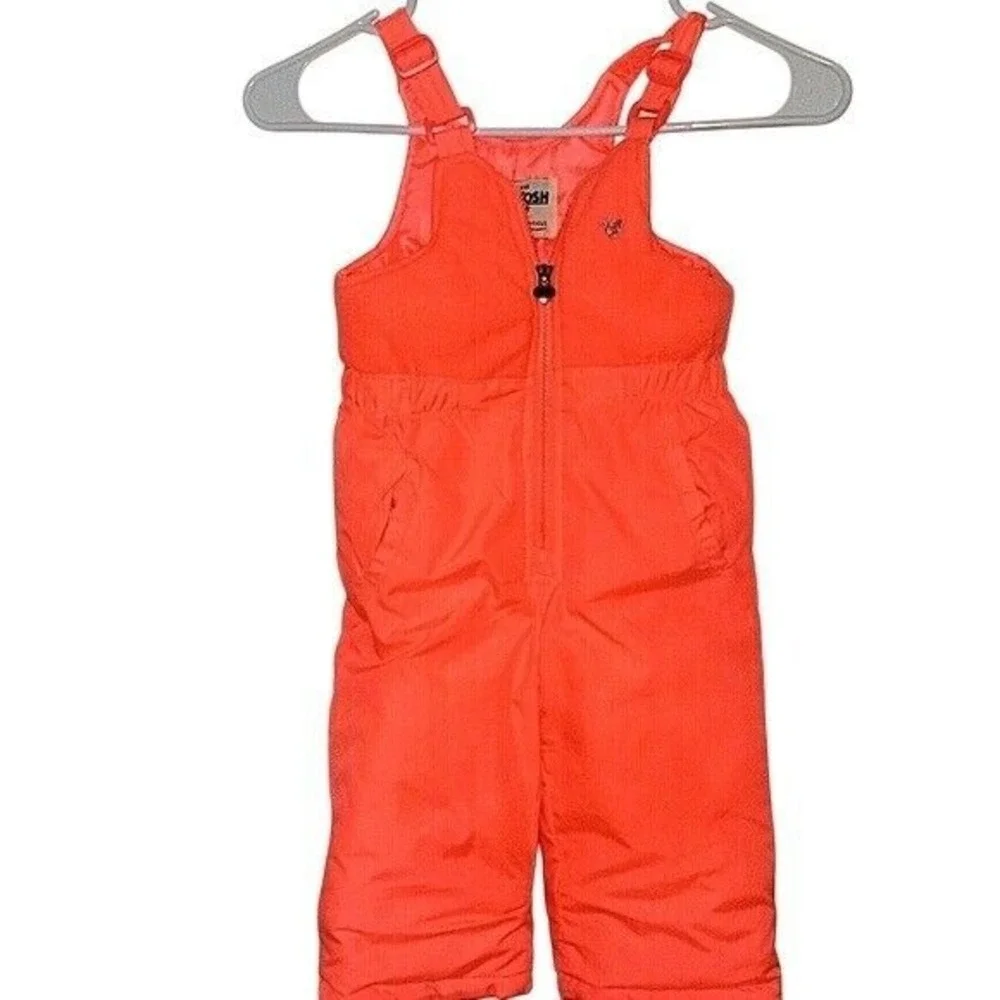 OshKosh Bgosh Girls Neon Coral Pink Orange Insulated Snow Bib Pants‎ 18M